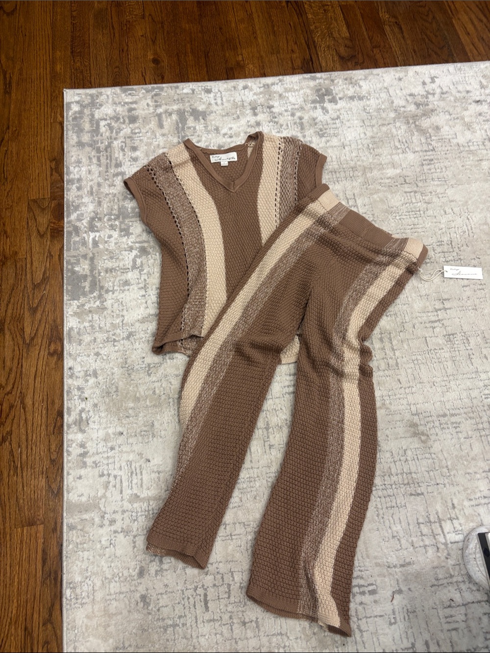 Vintage Havana Brown and Cream Knit Pantsuit Set